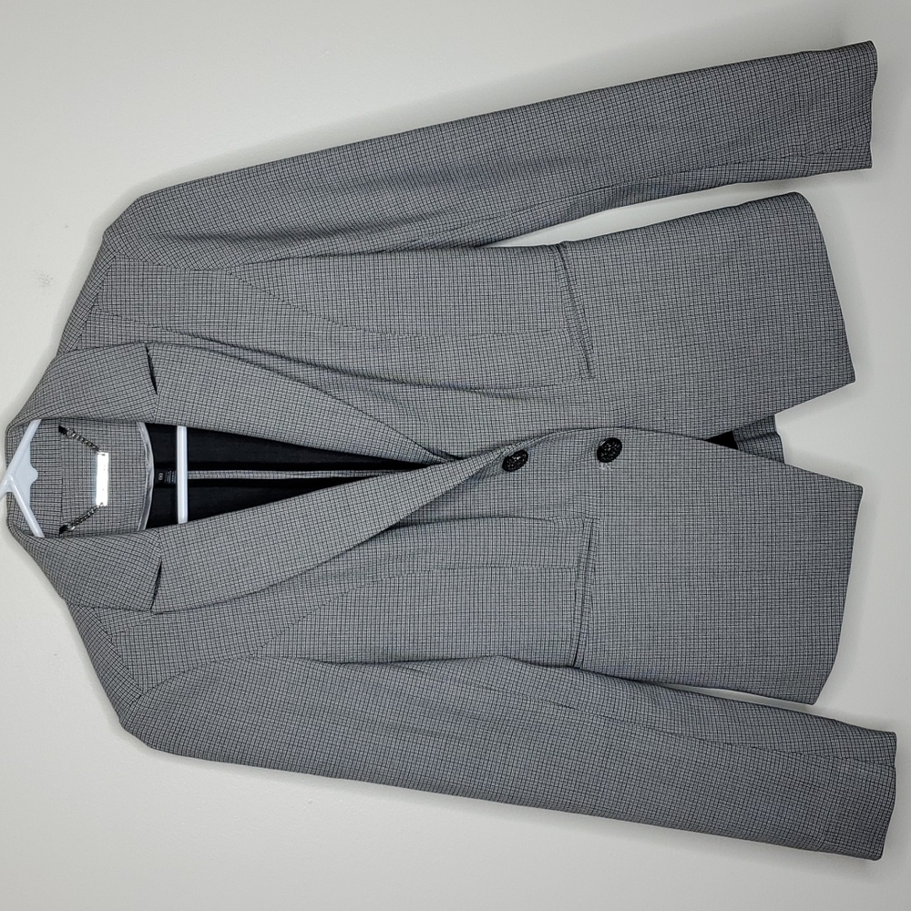 WHBM checkered blazer mini houndstooth design two button womens gray size 00